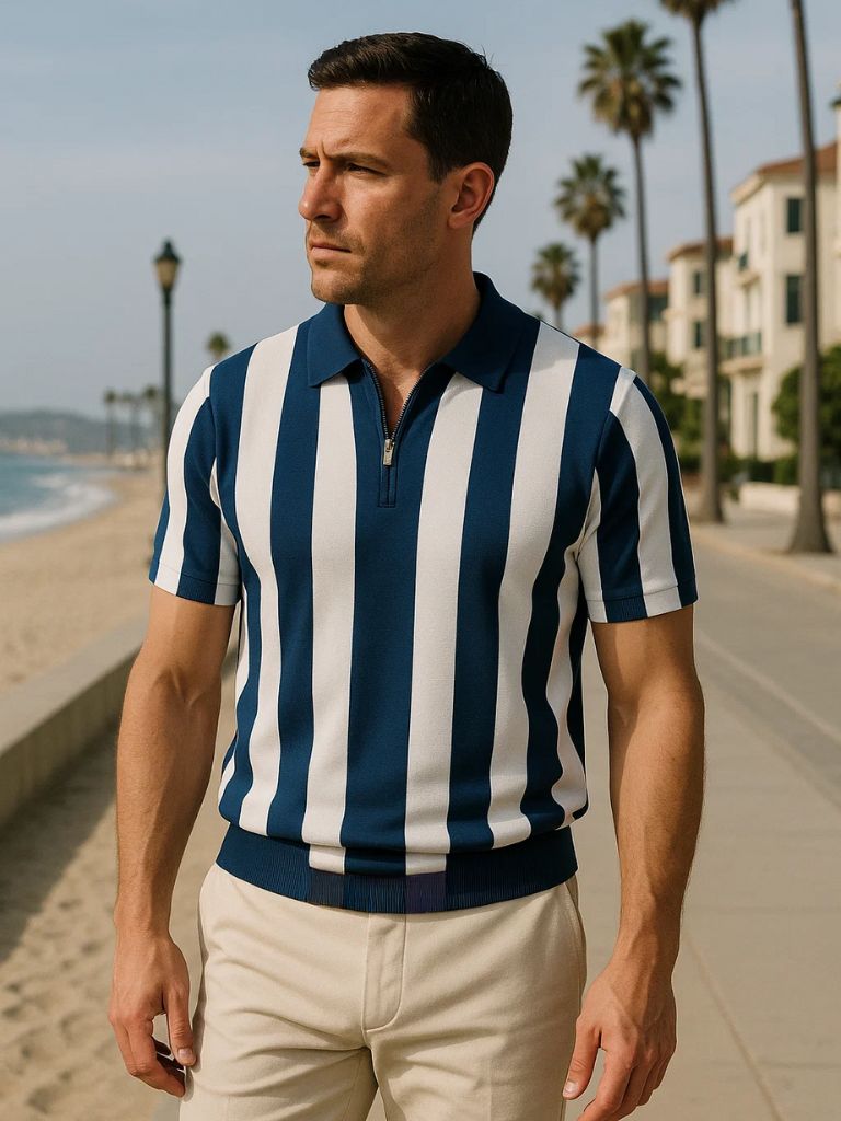 Navy Stripe Polo for Men