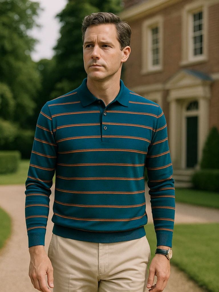 Navy Sunset Striped Polo for Men