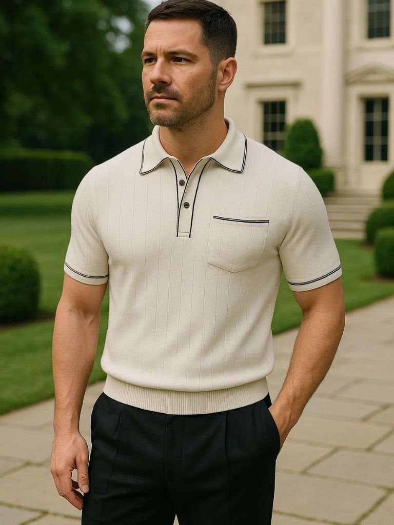 Old Money Knit Polo Shirt for Men