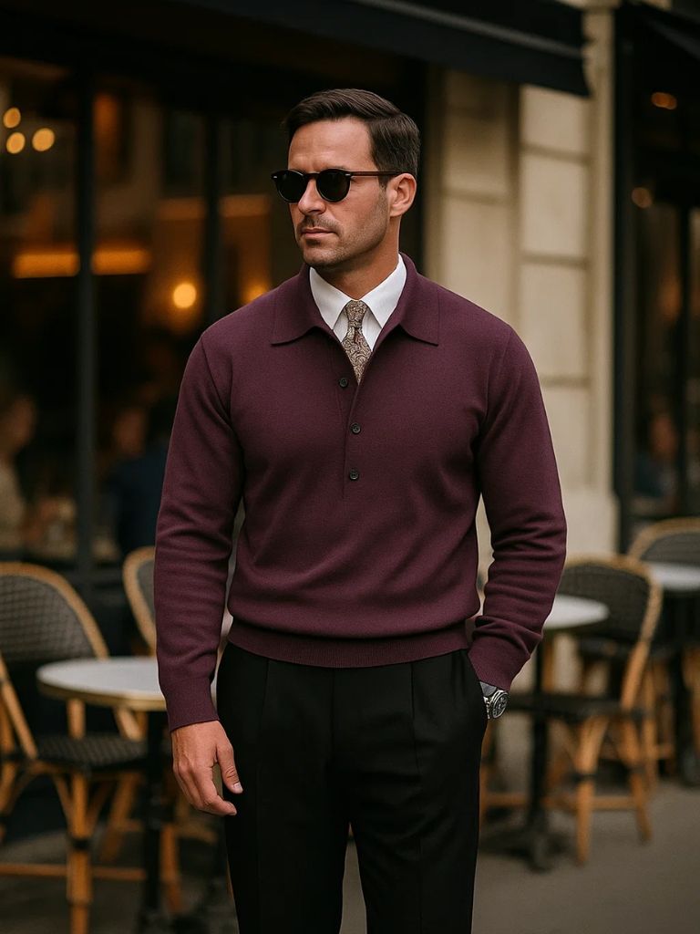 Old Money Knit Polo Sweater for Men