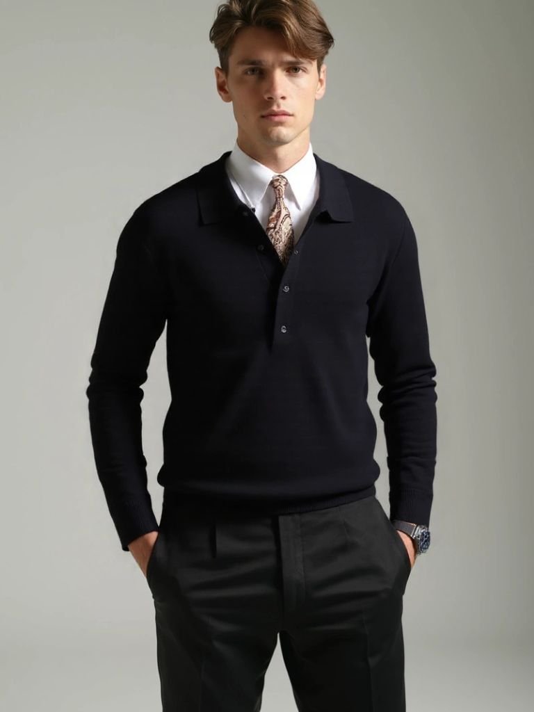 Old Money Knit Polo Sweater for Men