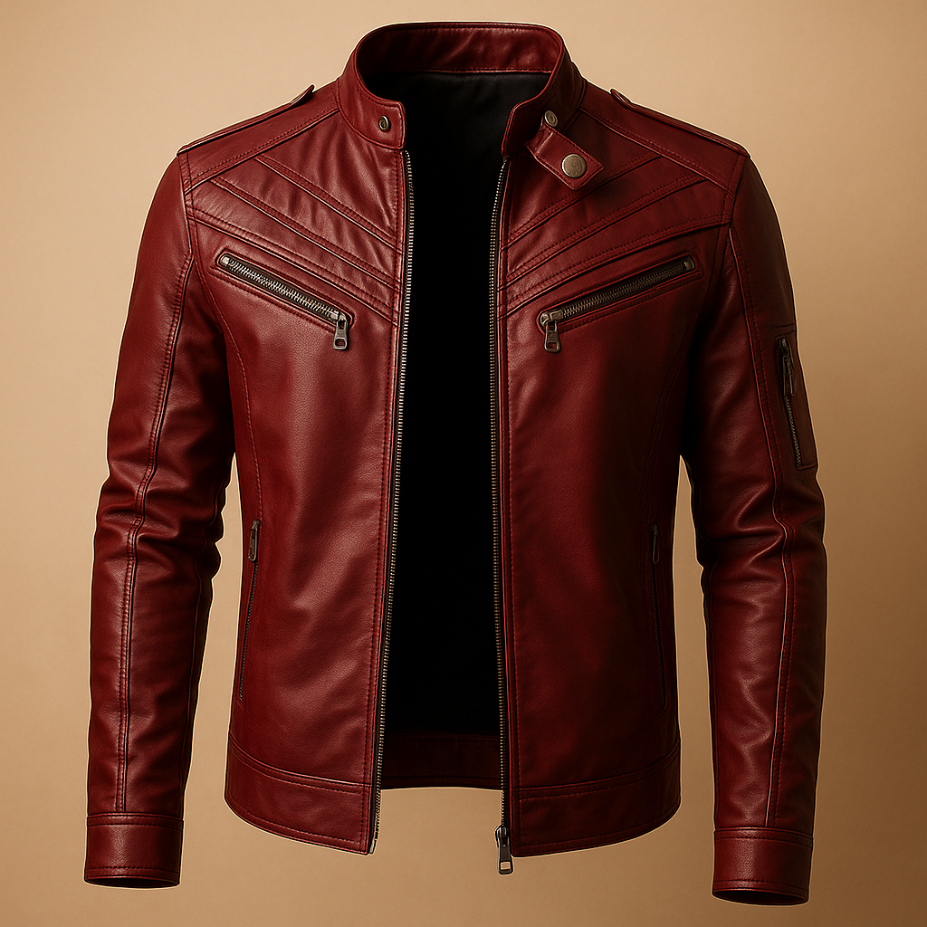 Padded leather jacket with stand collar for men | Franklin