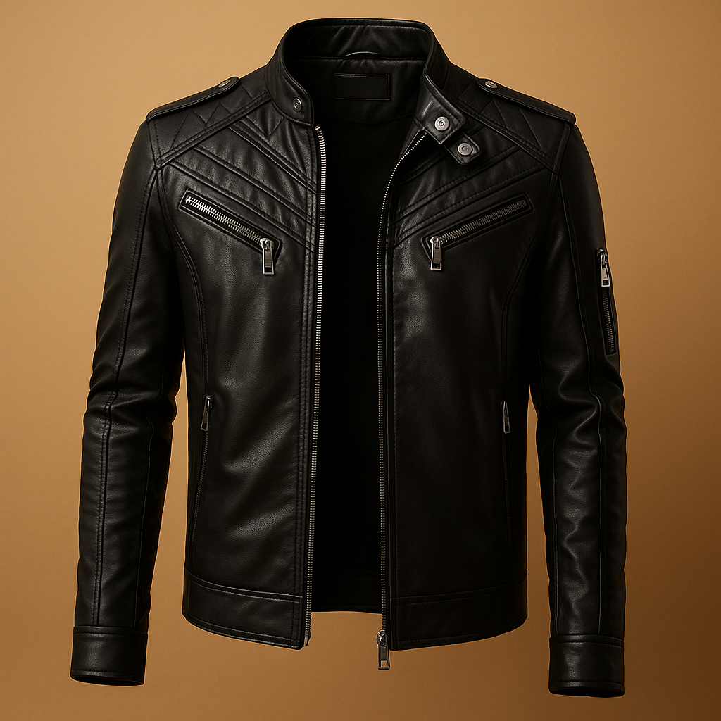 Padded leather jacket with stand collar for men | Franklin