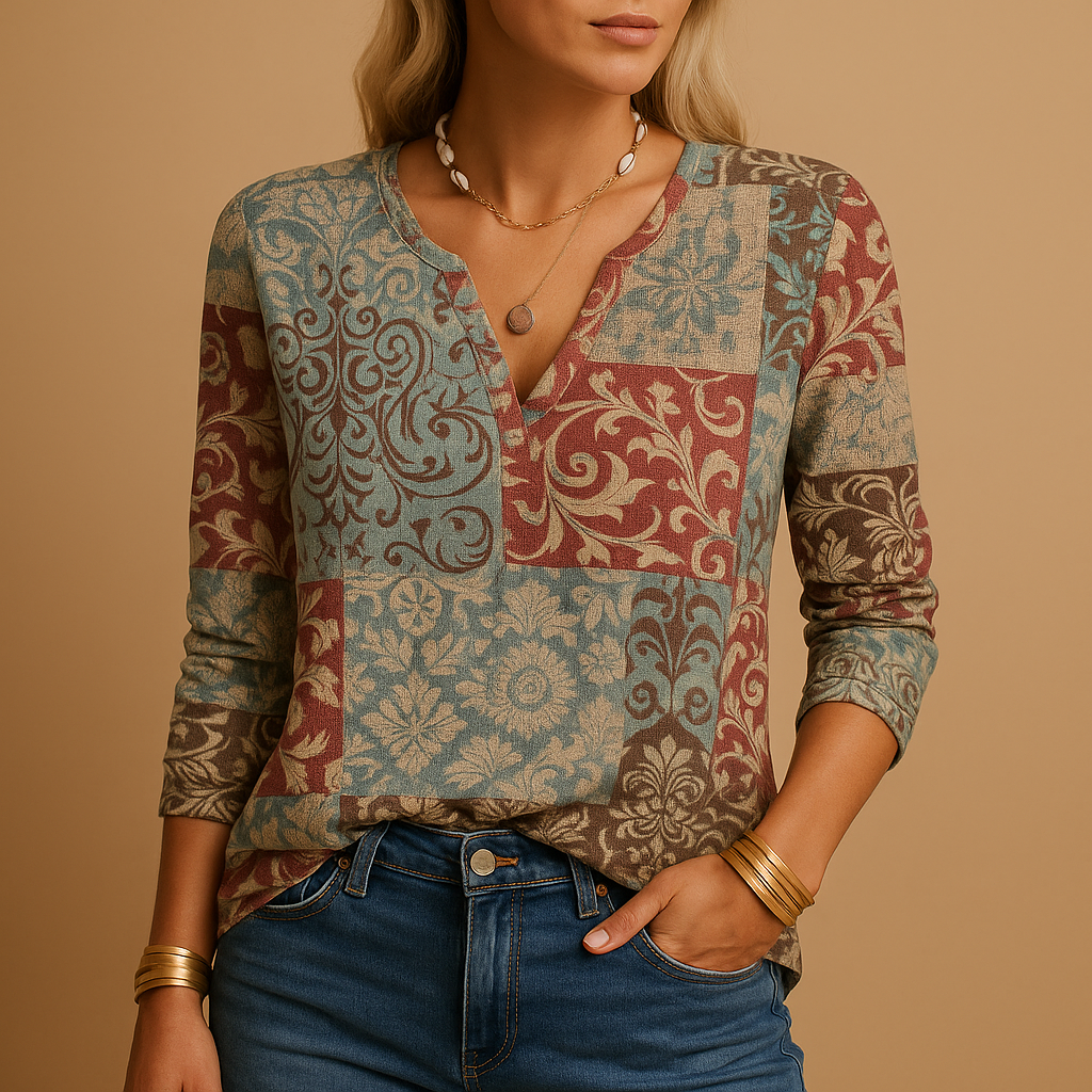 Patterned long sleeve cotton top for women | Harper
