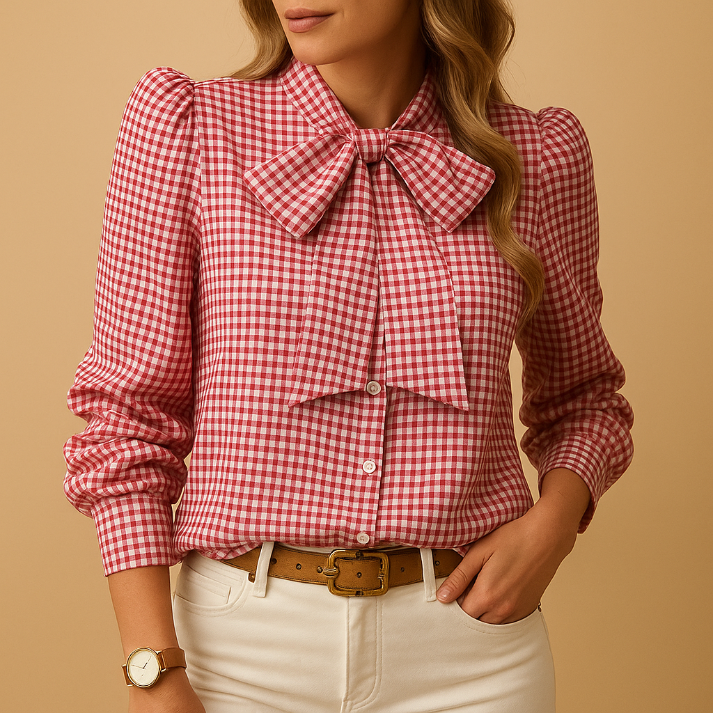 Plaid blouse with bow detail for women | Charlotte
