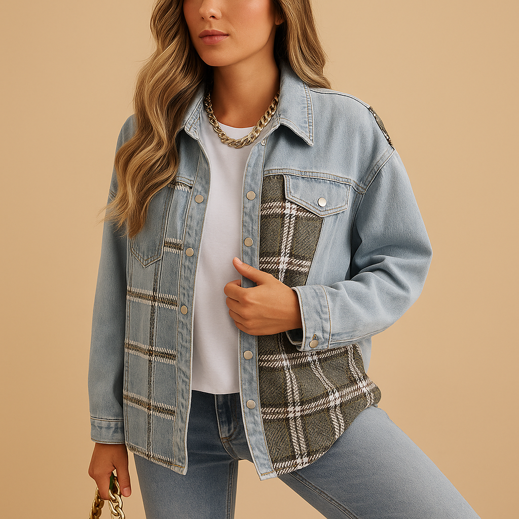 Plaid denim-style jacket with loose fit for women | Harper