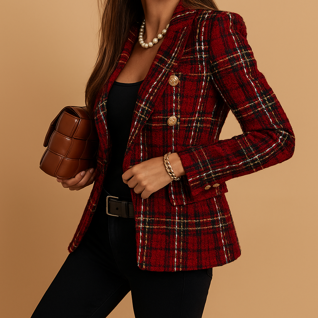 Plaid double-breasted blazer for women | Grace
