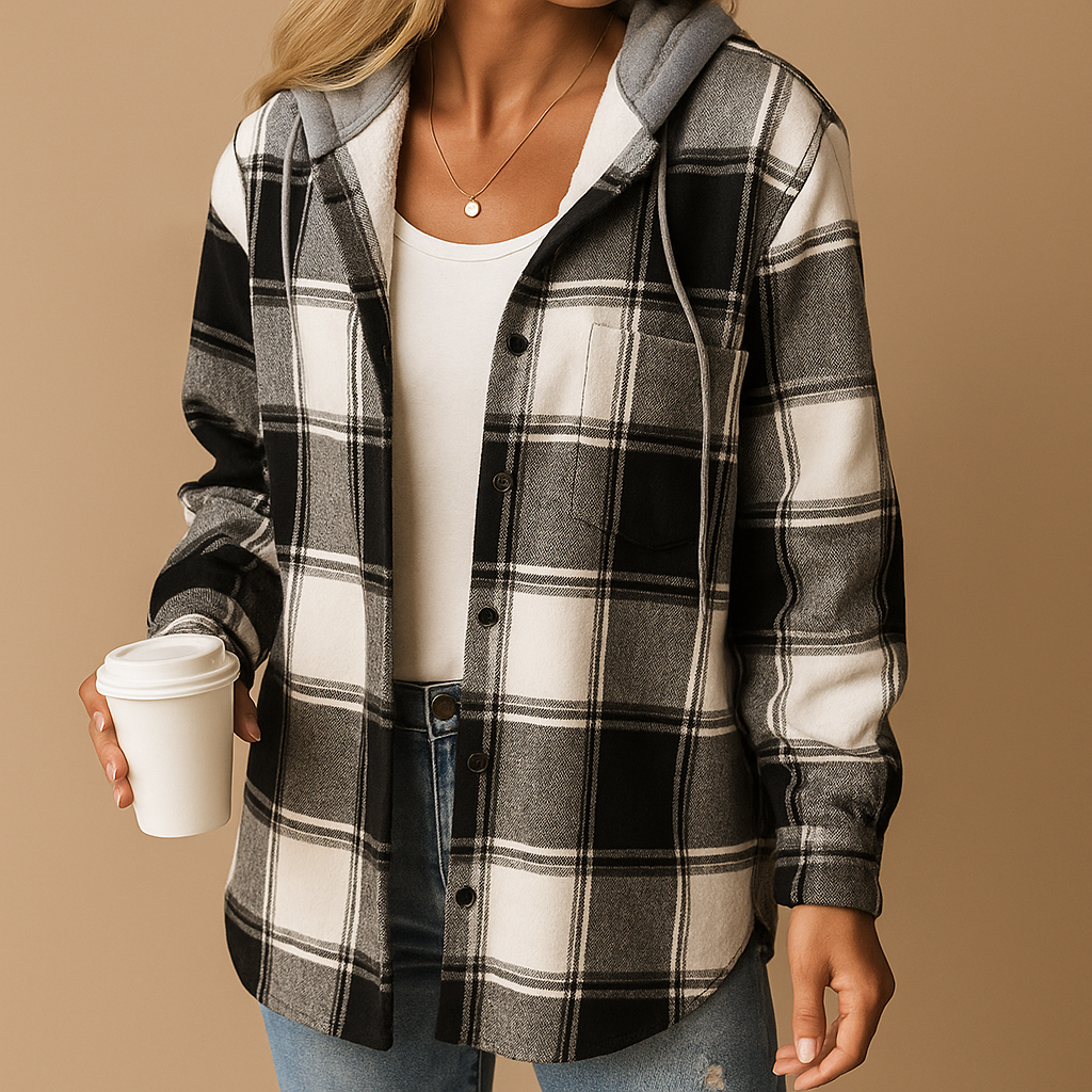Plaid hooded jacket for women | Zelina