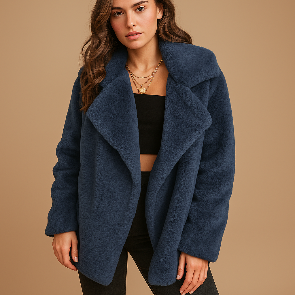 Plush winter coat with lapel collar for women | Ashley