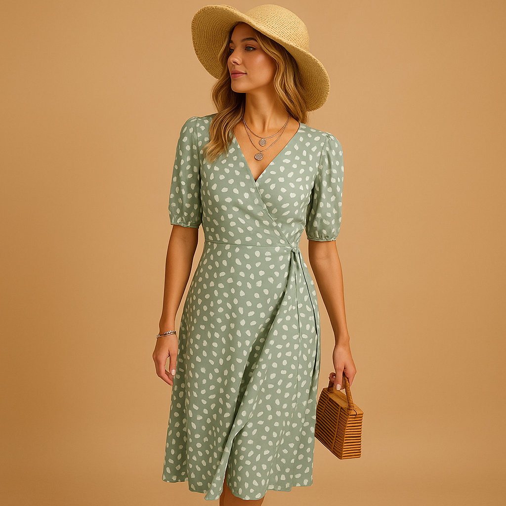Polka dot summer wrap dress for women | Sophia