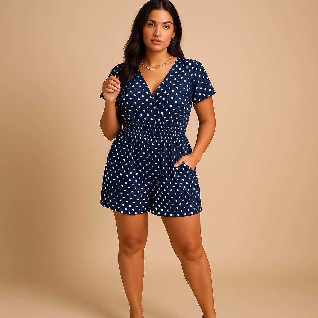 Polkadot summer jumpsuit with pockets for women | Lila