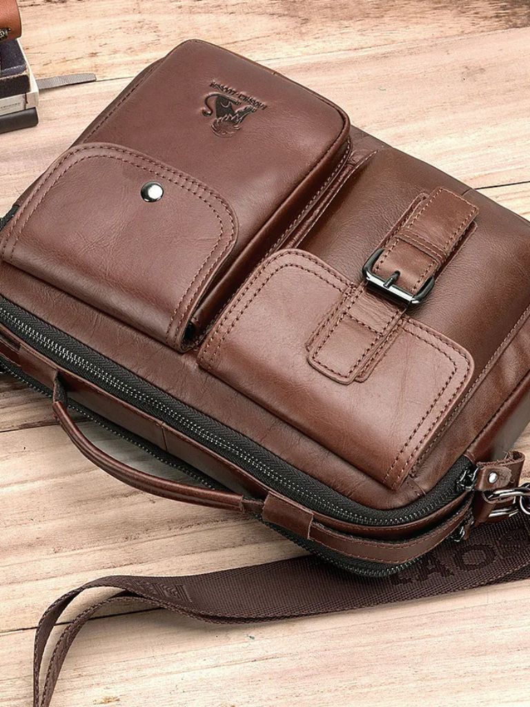 Retro Leather Square Shoulder Bag for Men