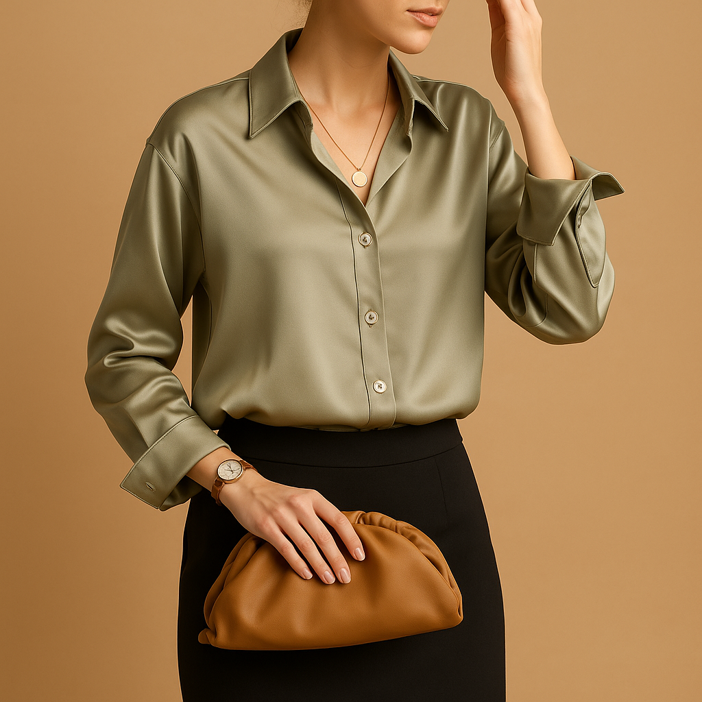 Satin blouse with collar for women | Isabelle