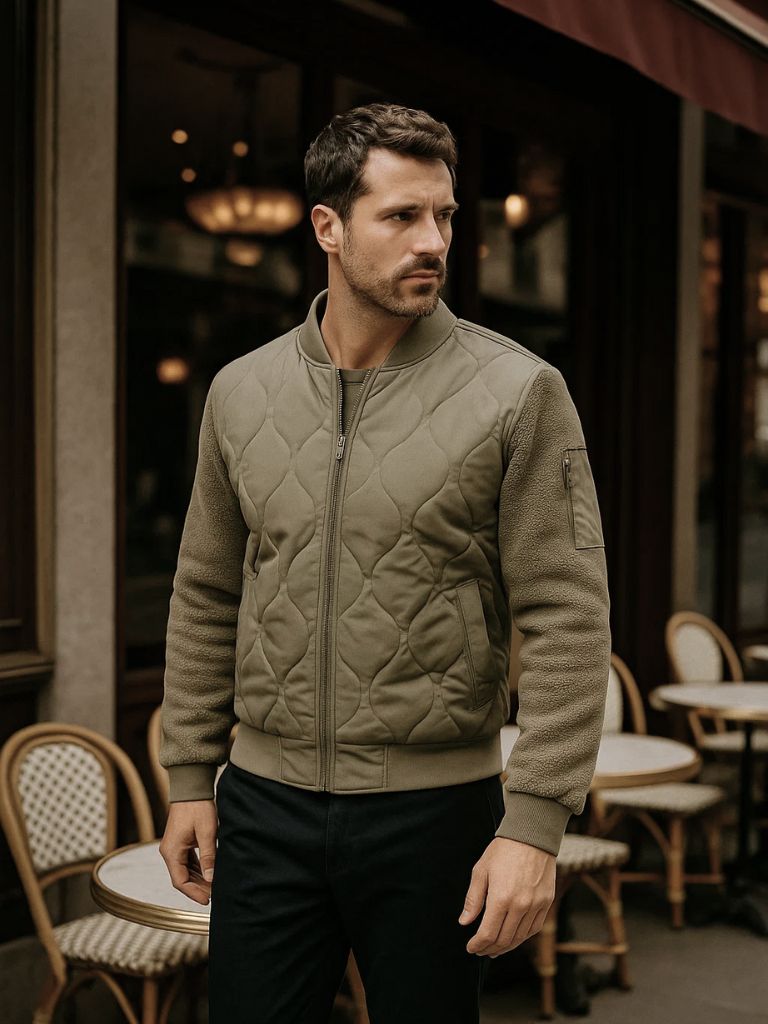 Sherpa Sleeves Padded Bomber Jacket for Men