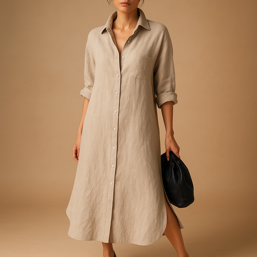 Shirt-style hemp blend dress for women | Isabelle
