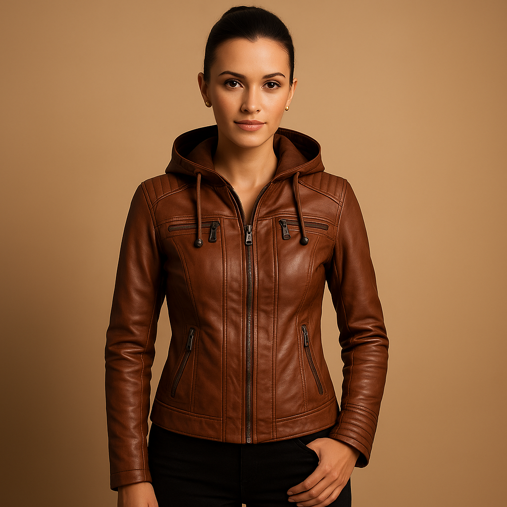 Leather hooded jacket for women | Vanessa