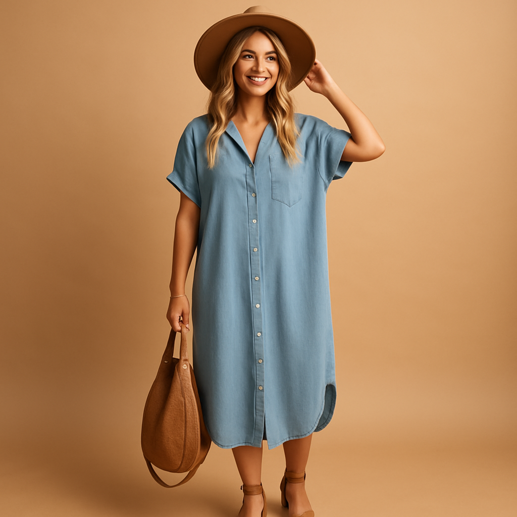 Sky blue summer dress with loose fit for women | Elina