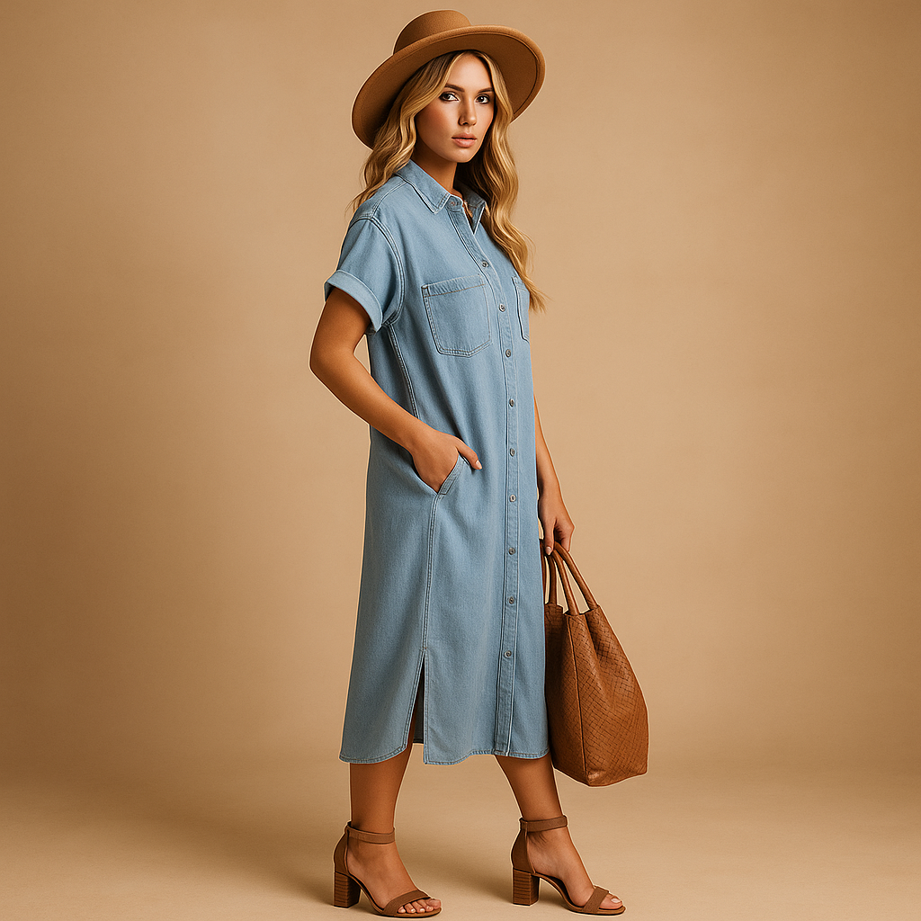 Sky blue summer dress with loose fit for women | Elina