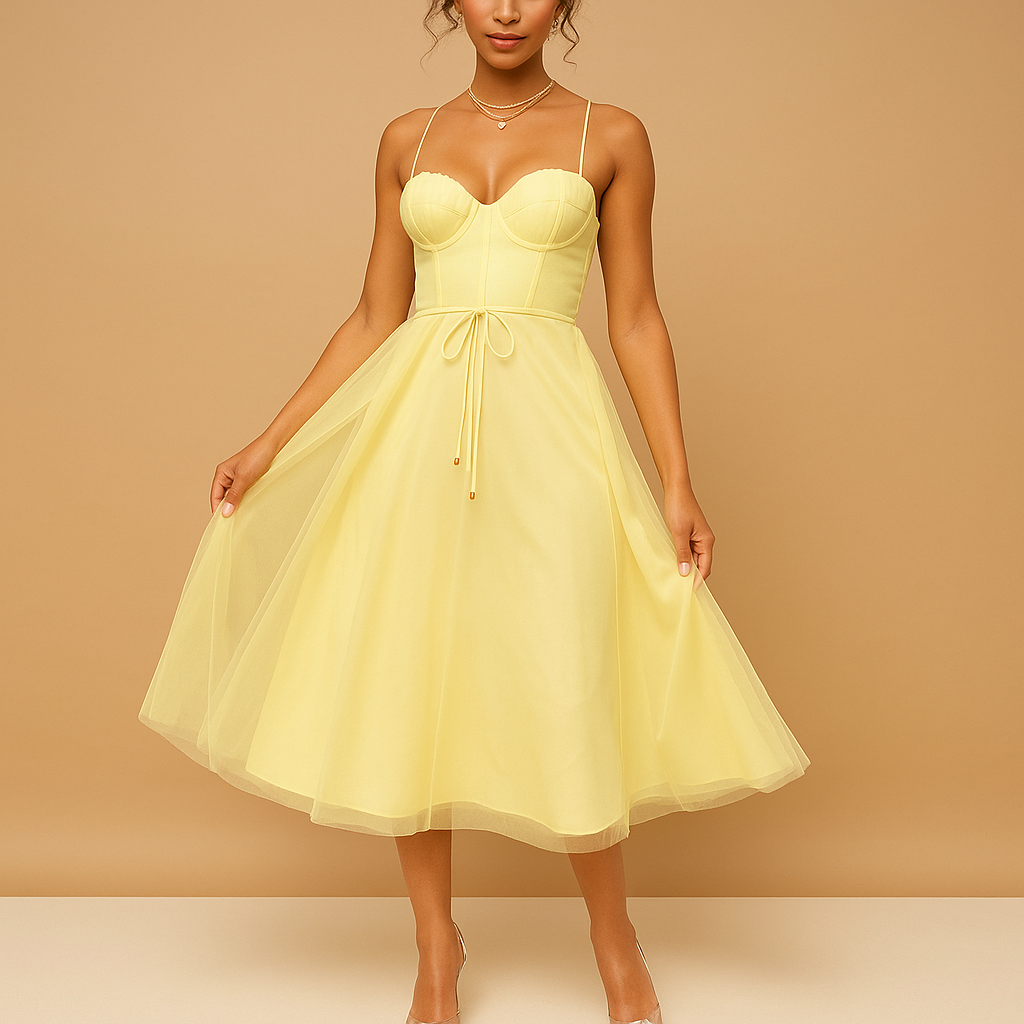 Sleeveless chiffon maxi dress with tulle overlay for women | Amara