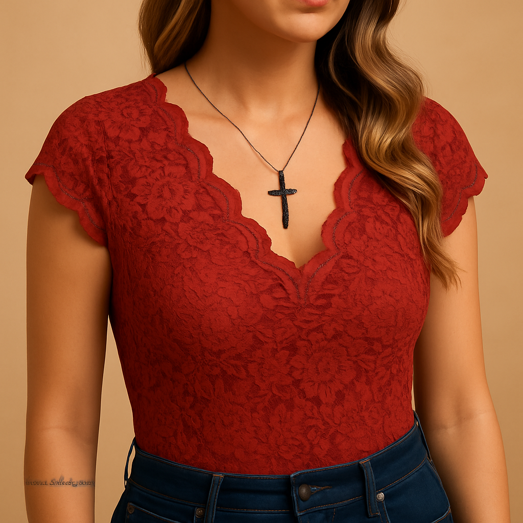 Sleeveless lace V-neck top for women | Charlotte