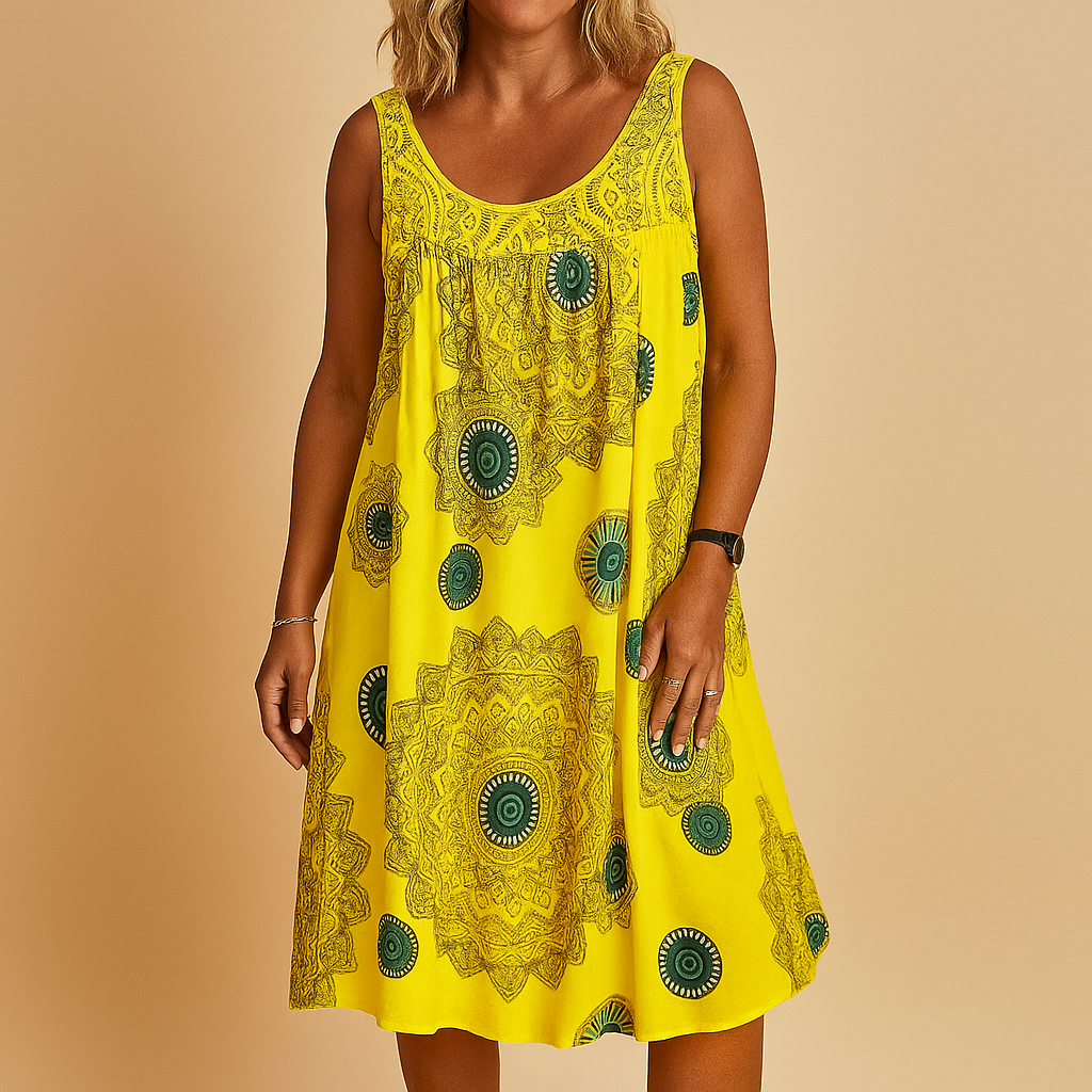 Sleeveless printed summer dress for women with flattering fit | Leilany