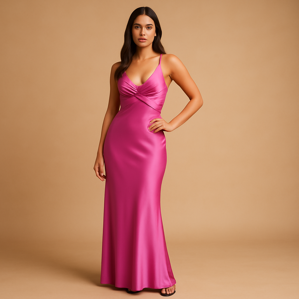Sleeveless satin halter evening dress for women | Giselle
