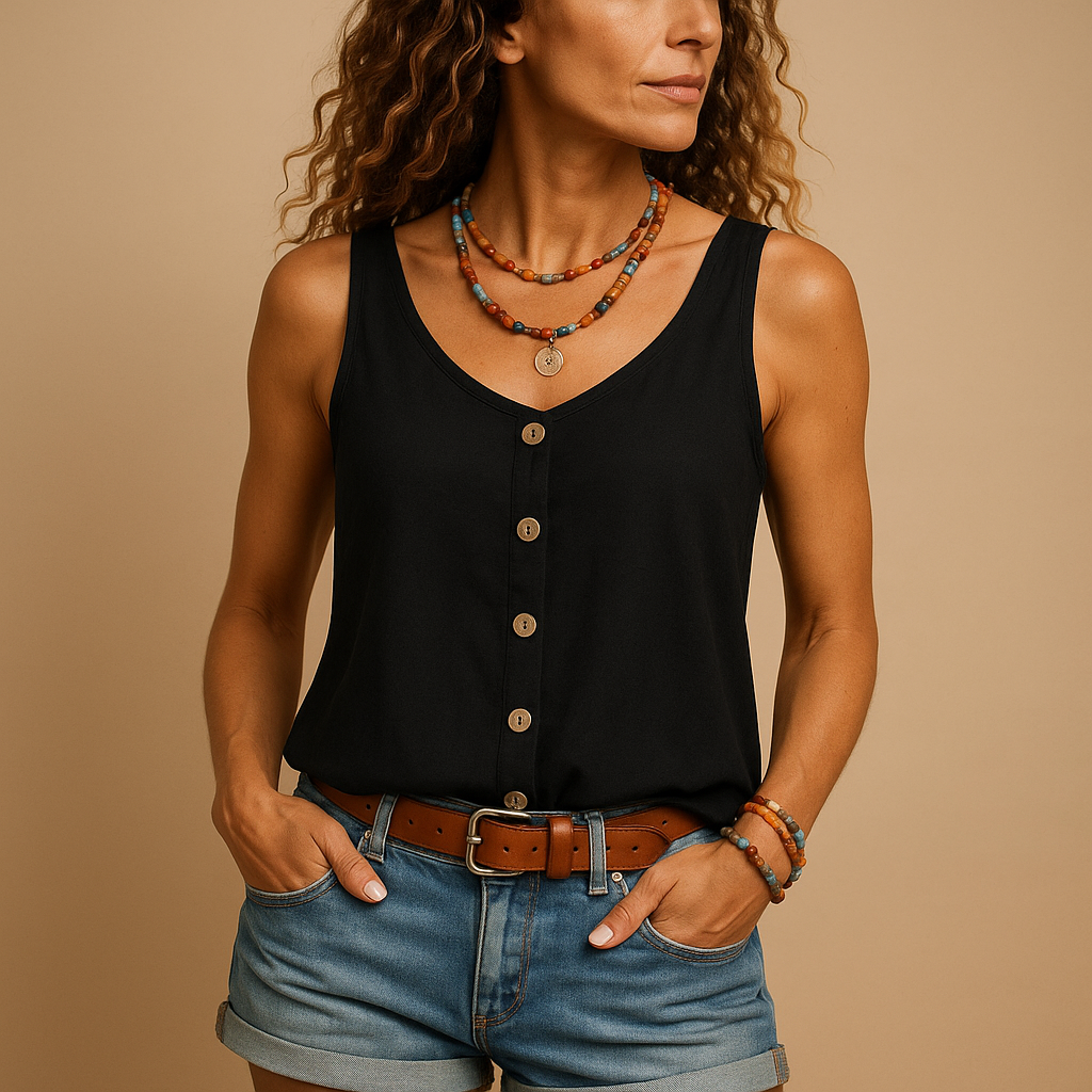 Sleeveless summer V-neck top with pockets for women | Grace