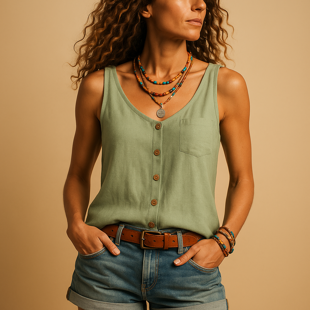 Sleeveless summer V-neck top with pockets for women | Grace