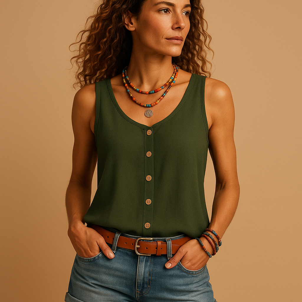 Sleeveless summer V-neck top with pockets for women | Grace