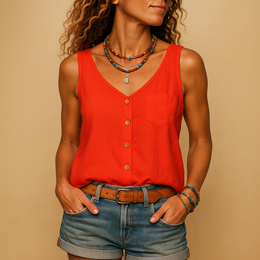 Sleeveless summer V-neck top with pockets for women | Grace