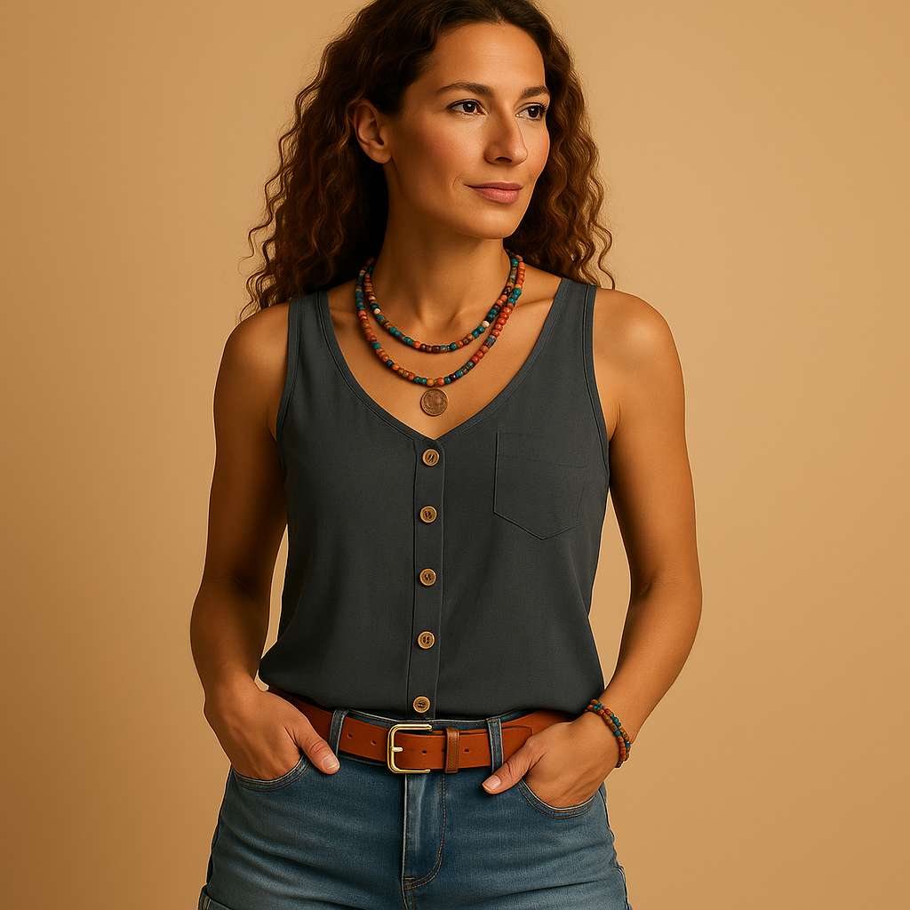 Sleeveless summer V-neck top with pockets for women | Grace