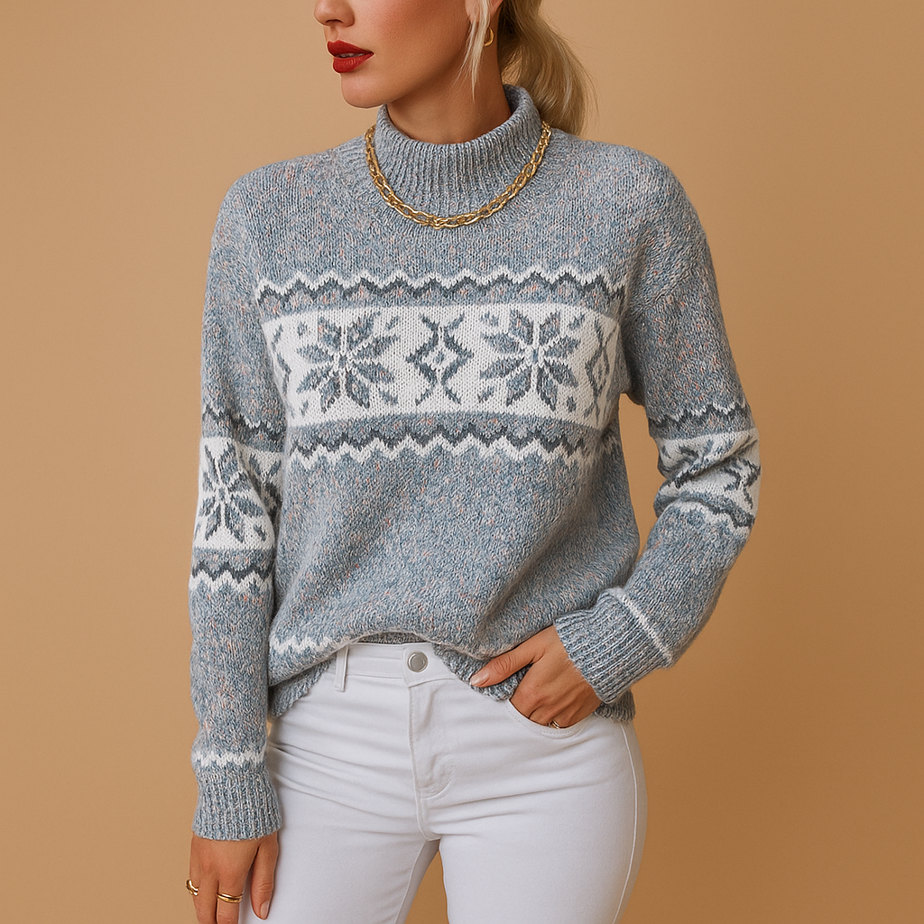 Snowflake knit turtleneck sweater for women | Jimena