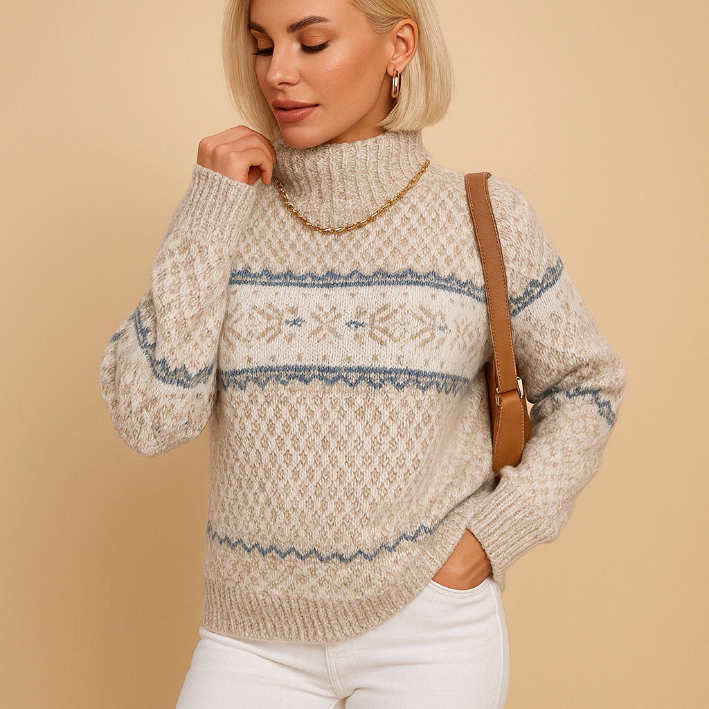 Snowflake knit turtleneck sweater for women | Jimena