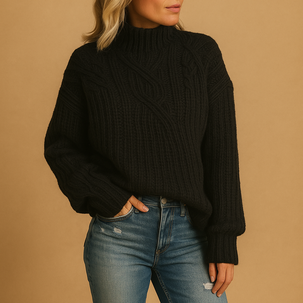 Soft knit pullover sweater with high neck for women | Melanie