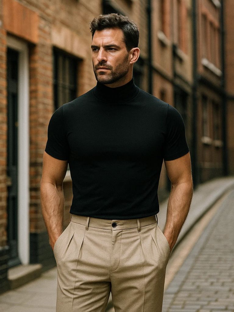 Solid Casual Turtle Neck T-Shirt for Men