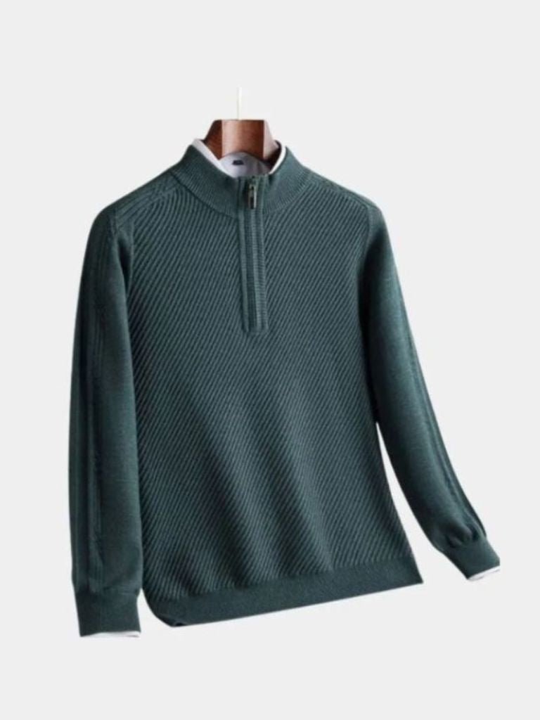 Stripe Quarter Zip Wool Sweater for Men