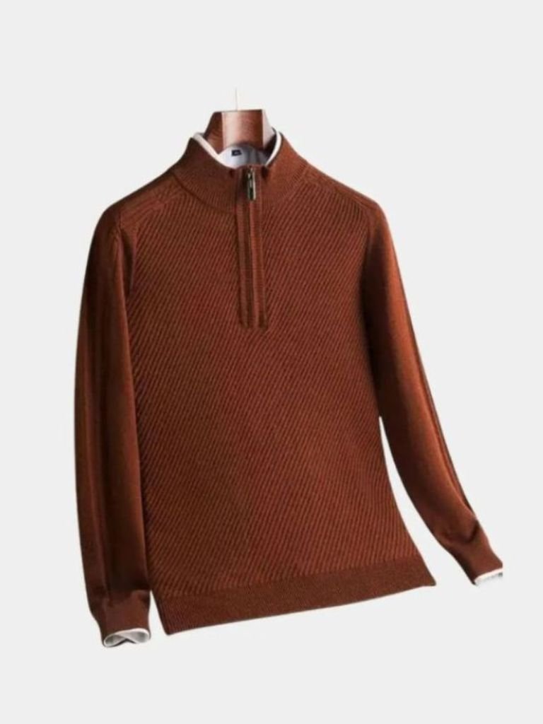 Stripe Quarter Zip Wool Sweater for Men