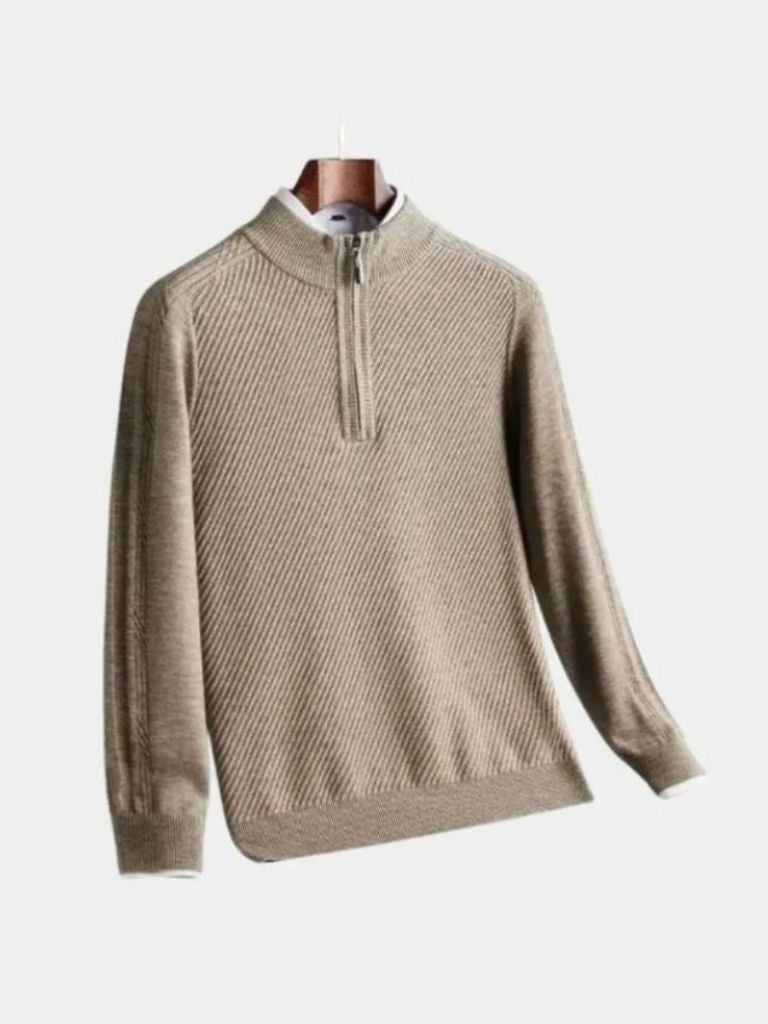 Stripe Quarter Zip Wool Sweater for Men