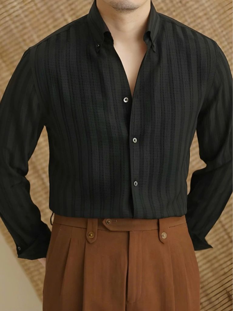 Striped Button Down Seersucker Shirt for Men