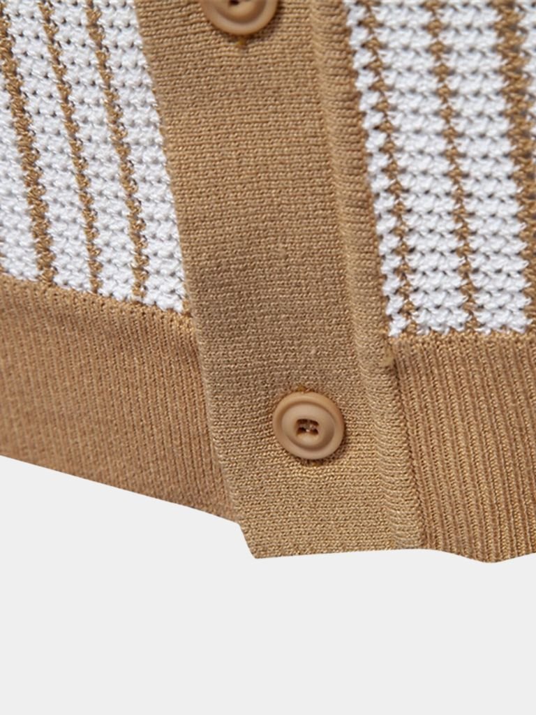 Striped Knit Polo Shirt for Men