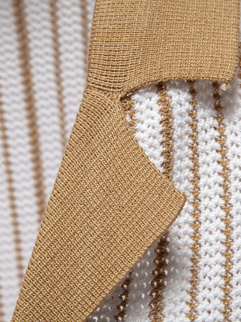 Striped Knit Polo Shirt for Men