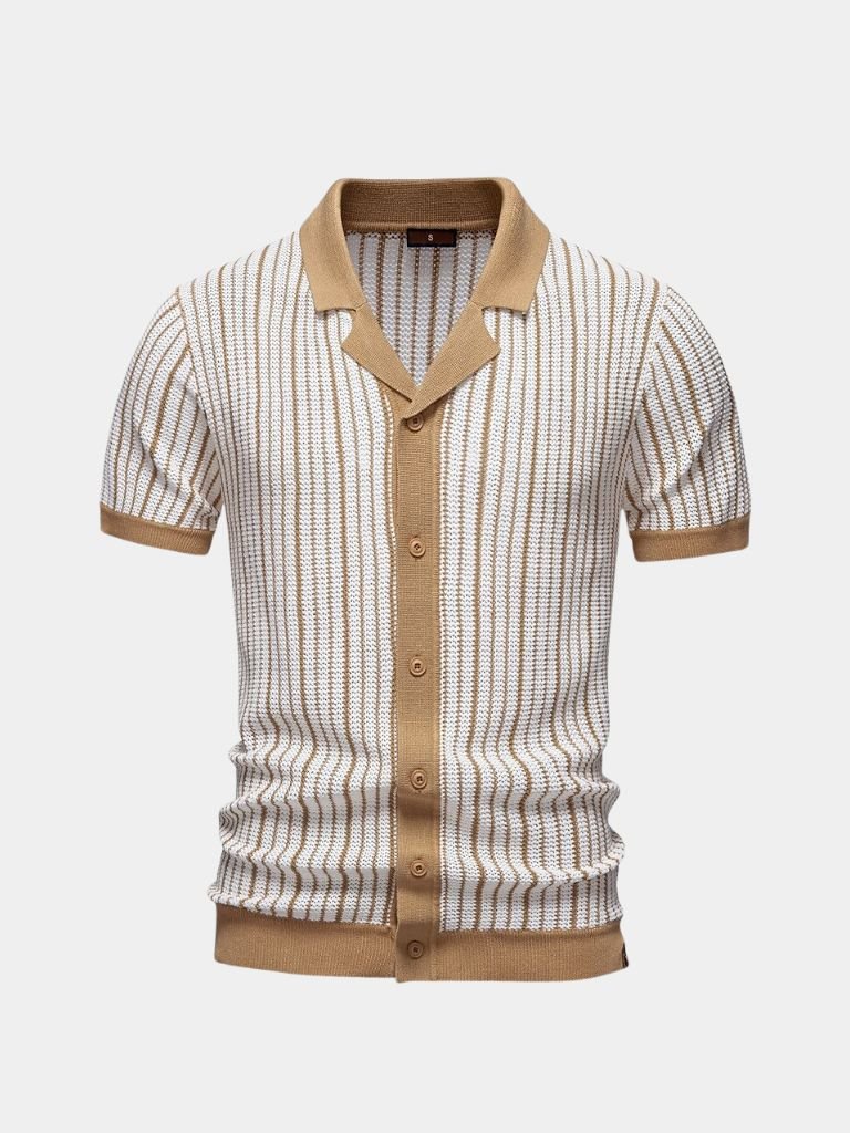 Striped Knit Polo Shirt for Men
