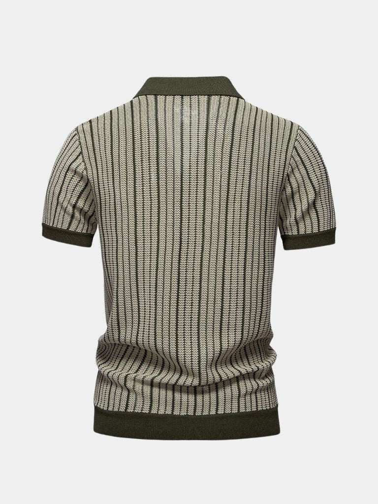 Striped Knit Polo Shirt for Men