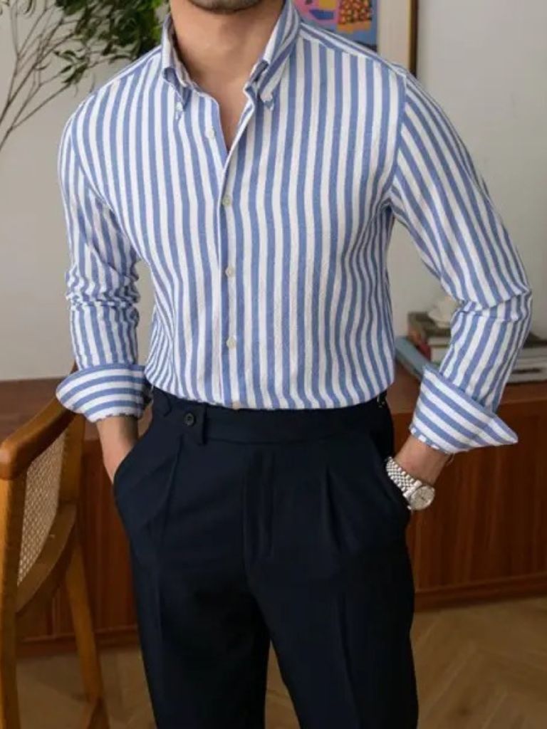 Striped Seersucker Shirt for Men