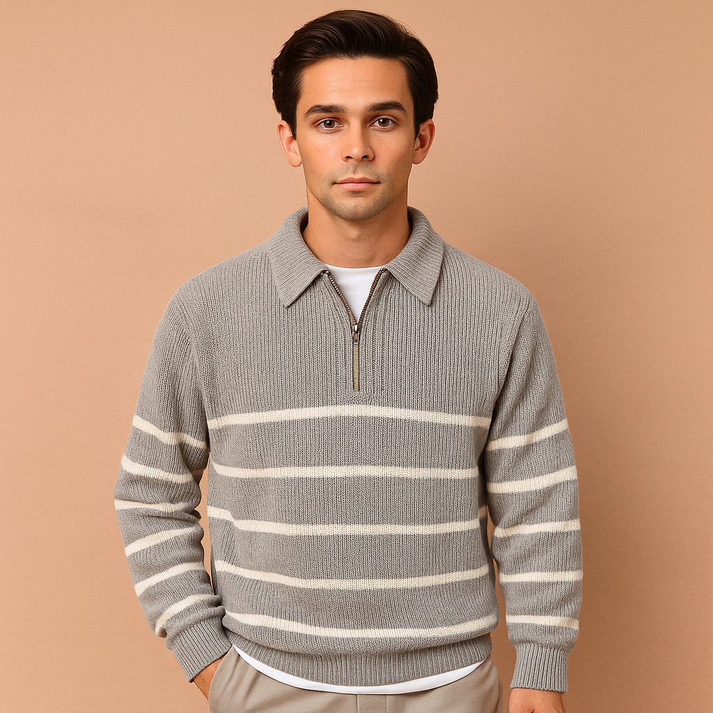 Striped zip sweater for men with half-zip | Adrian