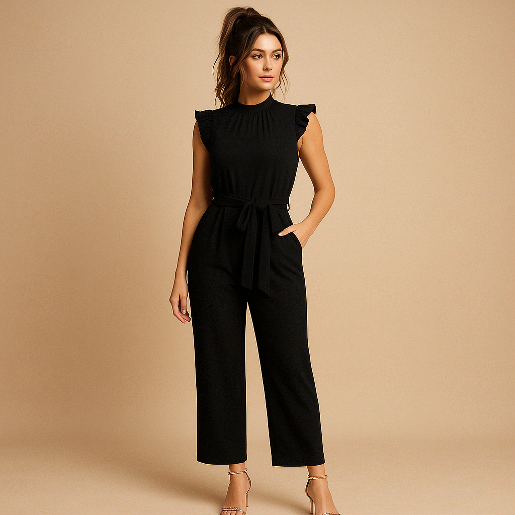 Tailored jumpsuit with cap sleeves and belt for women | Yasmine