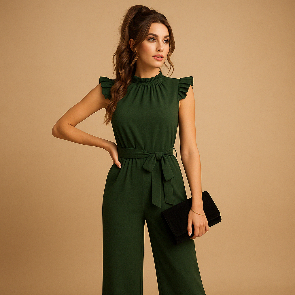 Tailored jumpsuit with cap sleeves and belt for women | Yasmine