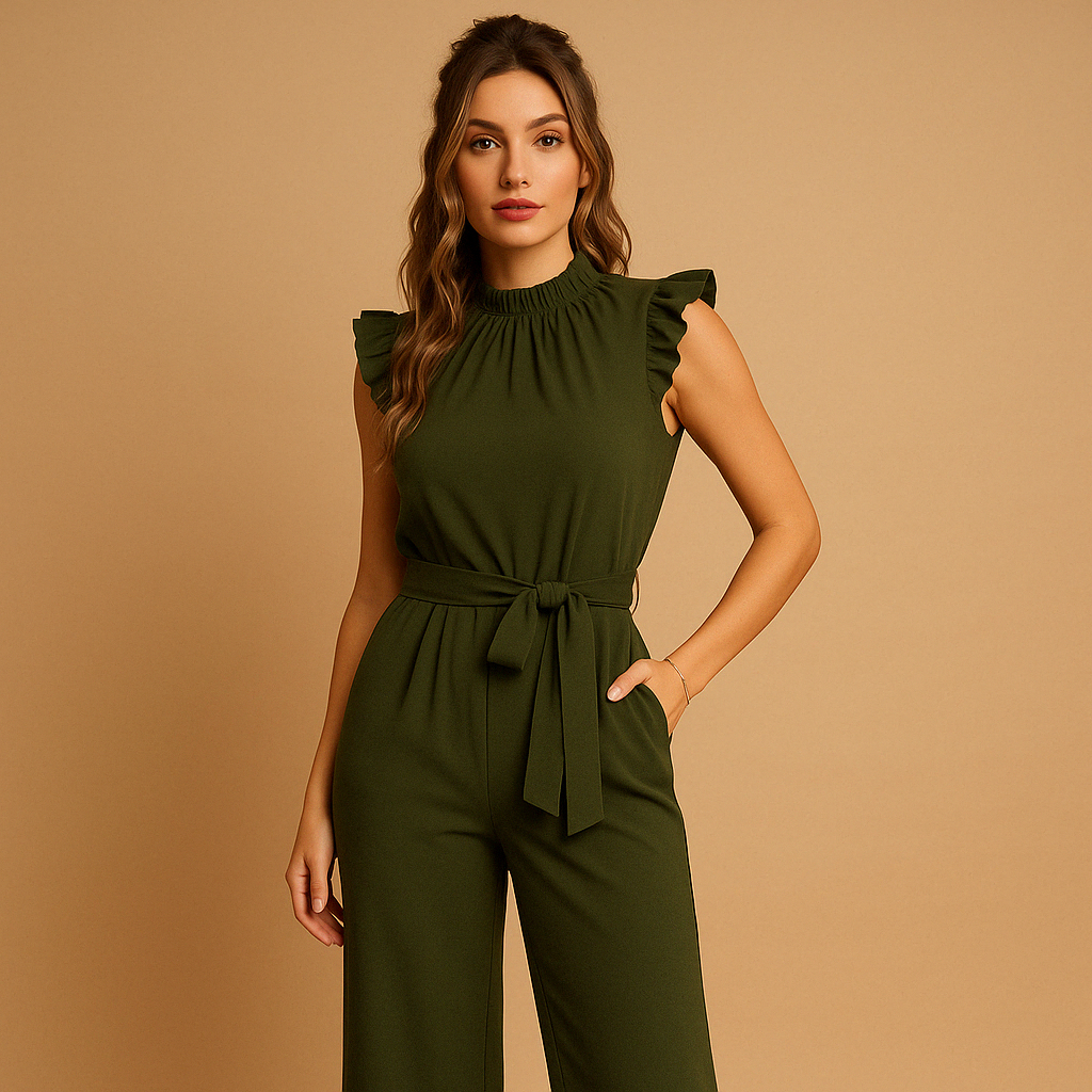 Tailored jumpsuit with cap sleeves and belt for women | Yasmine