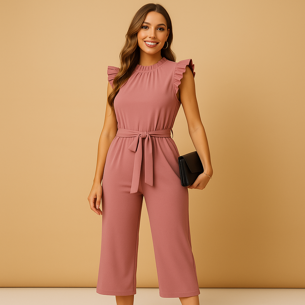 Tailored jumpsuit with cap sleeves and belt for women | Yasmine