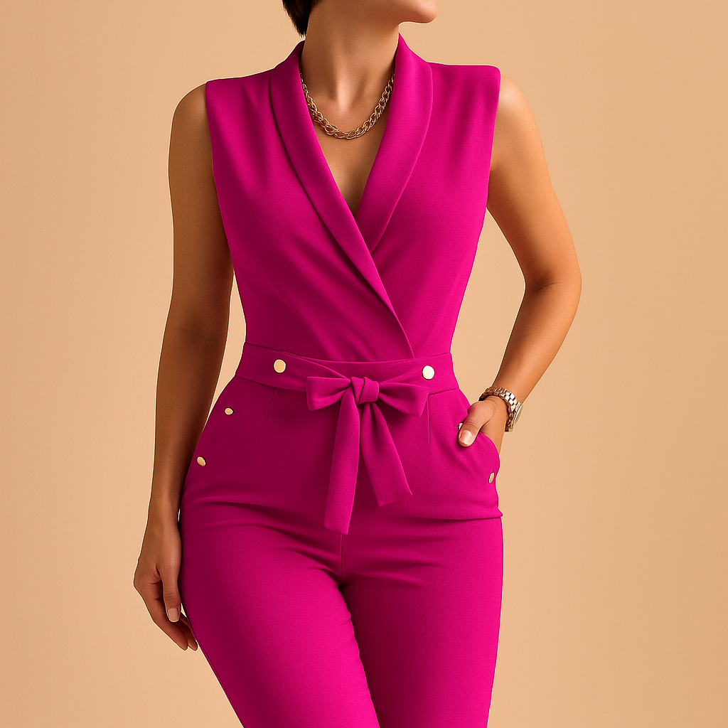 Tailored sleeveless jumpsuit with V-neck for women | Kayla